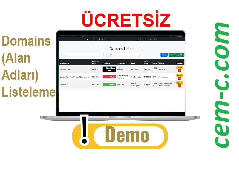 Domains (Alan Adları) Listemele